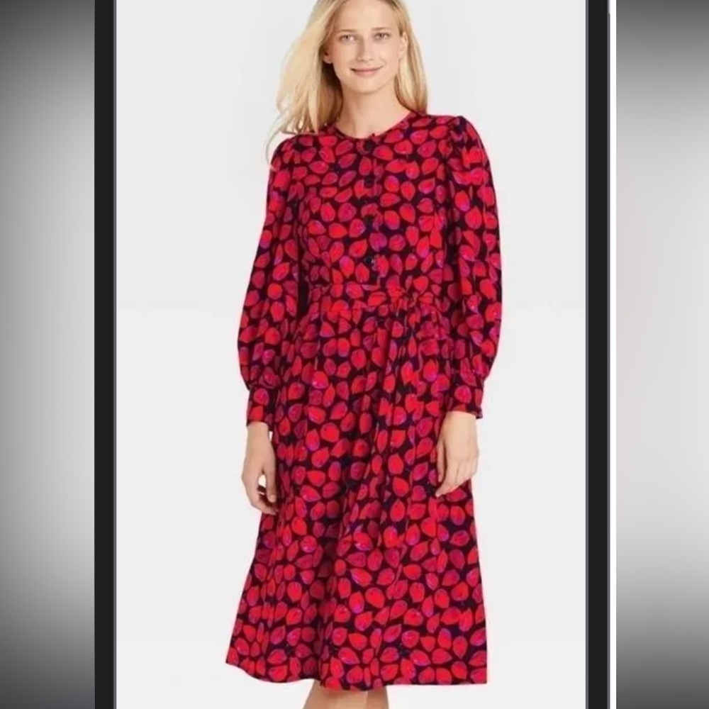 Who What Wear Red Black leaf print dress Large